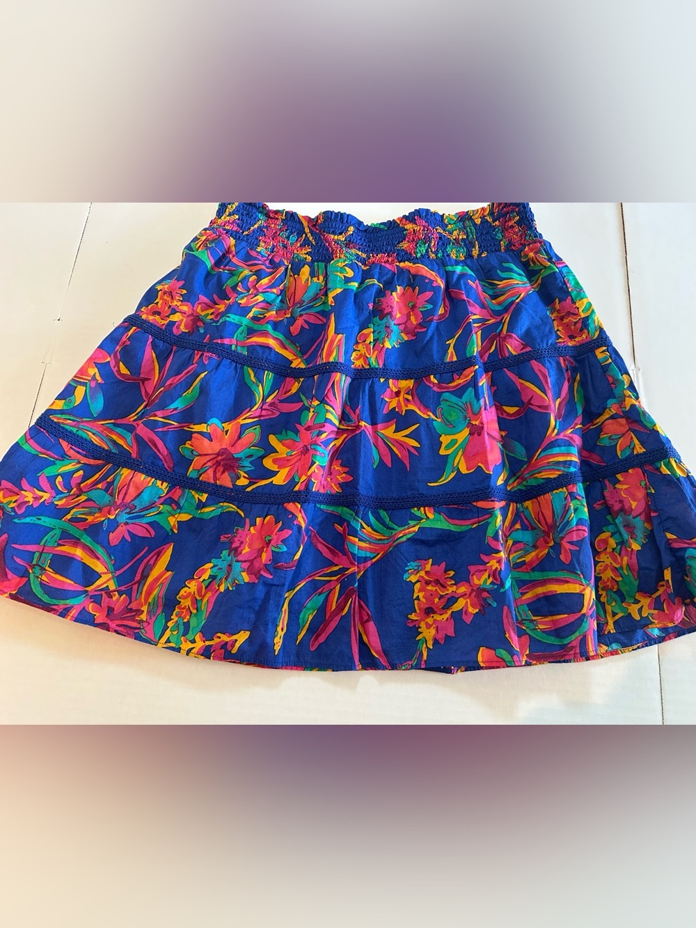 JCREW Tropical Floral Blue Skirt Tiered Lined Cotton Vacation Resort Size Medium - Picture 4 of 12